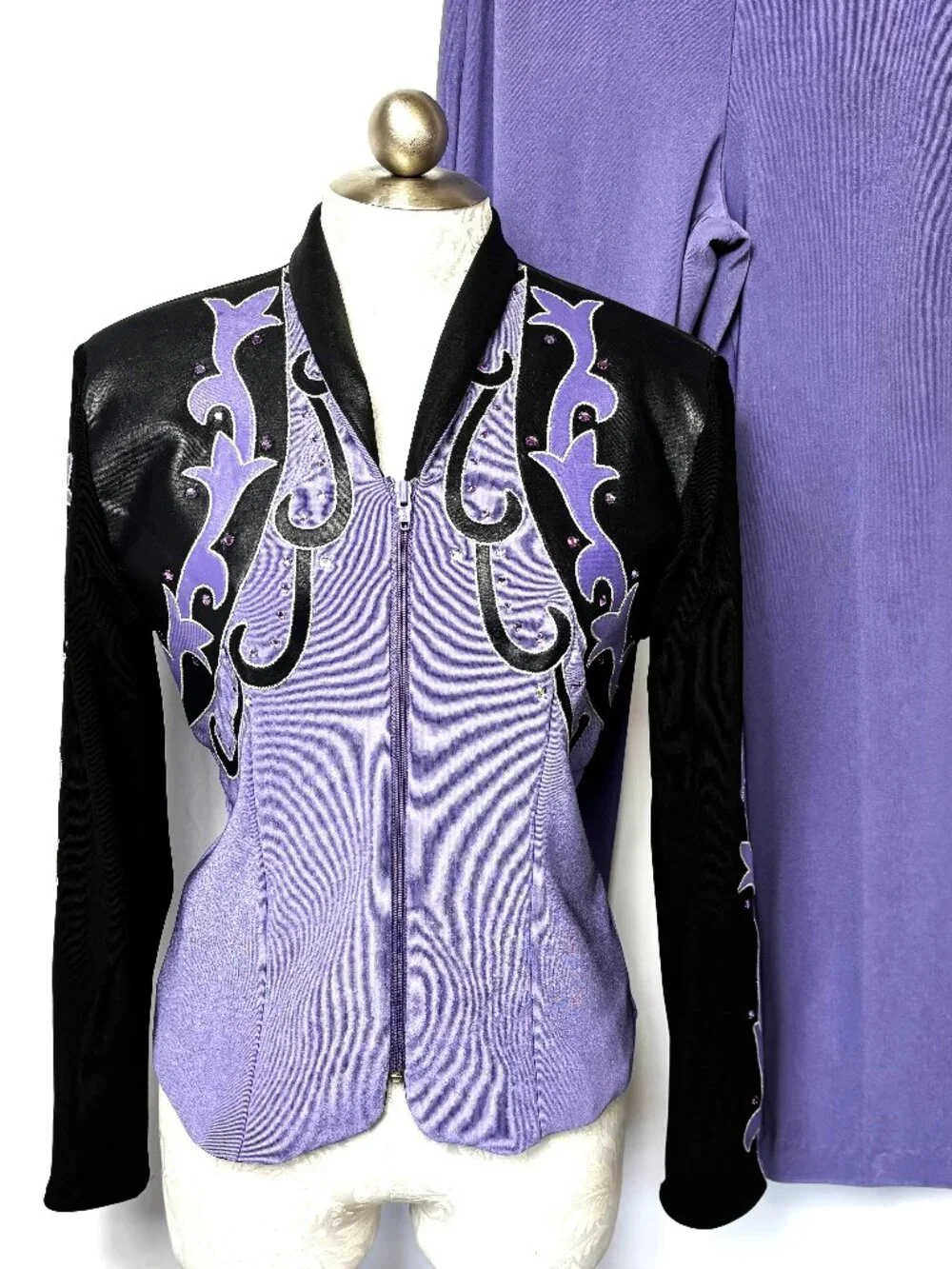 VTG 1849 Authentic Ranch Wear Lavendar & Black Jeweled Showgirl Western Suit Med